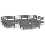 NNEVL 12 Piece Garden Lounge Set Grey Solid Pinewood