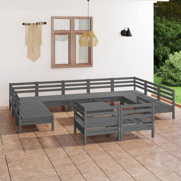 NNEVL 12 Piece Garden Lounge Set Grey Solid Pinewood