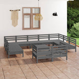 NNEVL 12 Piece Garden Lounge Set Grey Solid Pinewood