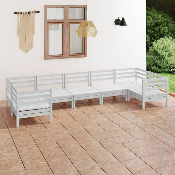 NNEVL 7 Piece Garden Lounge Set White Solid Pinewood