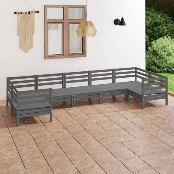 NNEVL 7 Piece Garden Lounge Set Grey Solid Pinewood