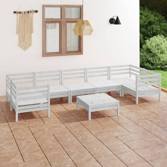 NNEVL 8 Piece Garden Lounge Set White Solid Pinewood