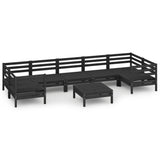 NNEVL 8 Piece Garden Lounge Set Black Solid Pinewood