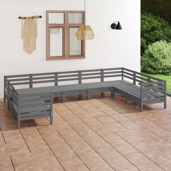 NNEVL 9 Piece Garden Lounge Set Grey Solid Pinewood