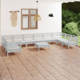 NNEVL 11 Piece Garden Lounge Set White Solid Pinewood