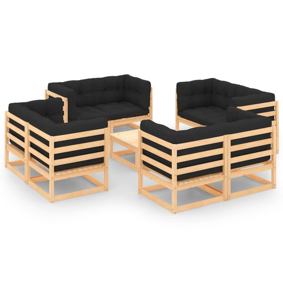 NNEVL 9 Piece Garden Lounge Set with Cushions Solid Pinewood