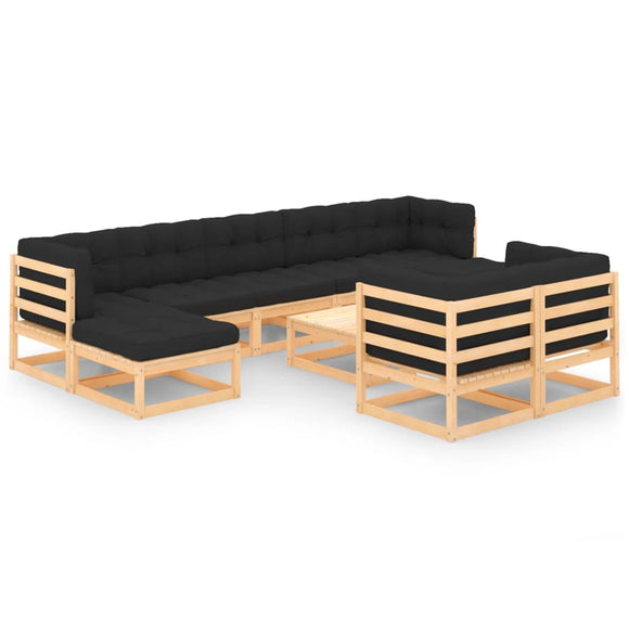 NNEVL 10 Piece Garden Lounge Set with Anthracite Cushions Pinewood