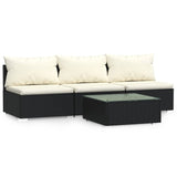 NNEVL 4 Piece Garden Lounge Set with Cushions Black Poly Rattan