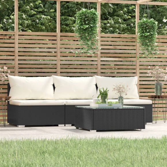NNEVL 4 Piece Garden Lounge Set with Cushions Black Poly Rattan