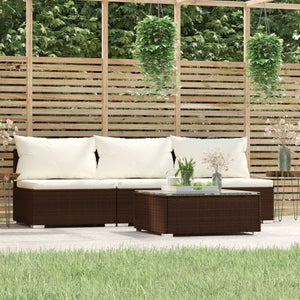 NNEVL 4 Piece Garden Lounge Set with Cushions Brown Poly Rattan