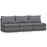 NNEVL 3-Seater Sofa with Cushions Grey Poly Rattan