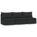 NNEVL 3-Seater Sofa with Cushions Black Poly Rattan