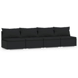 NNEVL 4-Seater Sofa with Cushions Black Poly Rattan