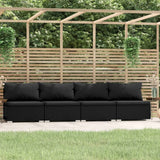 NNEVL 4-Seater Sofa with Cushions Black Poly Rattan