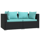 NNEVL 2-Seater Sofa with Cushions Black Poly Rattan