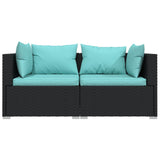 NNEVL 2-Seater Sofa with Cushions Black Poly Rattan