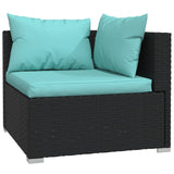 NNEVL 2-Seater Sofa with Cushions Black Poly Rattan