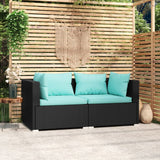 NNEVL 2-Seater Sofa with Cushions Black Poly Rattan