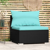 NNEVL Garden Middle Sofa with Cushions Black Poly Rattan