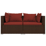 NNEVL 2-Seater Sofa with Cushions Brown Poly Rattan