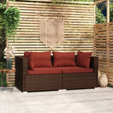 NNEVL 2-Seater Sofa with Cushions Brown Poly Rattan