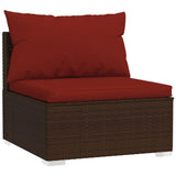 NNEVL Garden Middle Sofa with Cushions Brown Poly Rattan