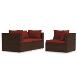 NNEVL 3 Piece Garden Lounge Set with Cushions Brown Poly Rattan