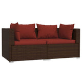 NNEVL 3 Piece Garden Lounge Set with Cushions Brown Poly Rattan