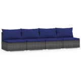 NNEVL 4-Seater Sofa with Cushions Grey Poly Rattan