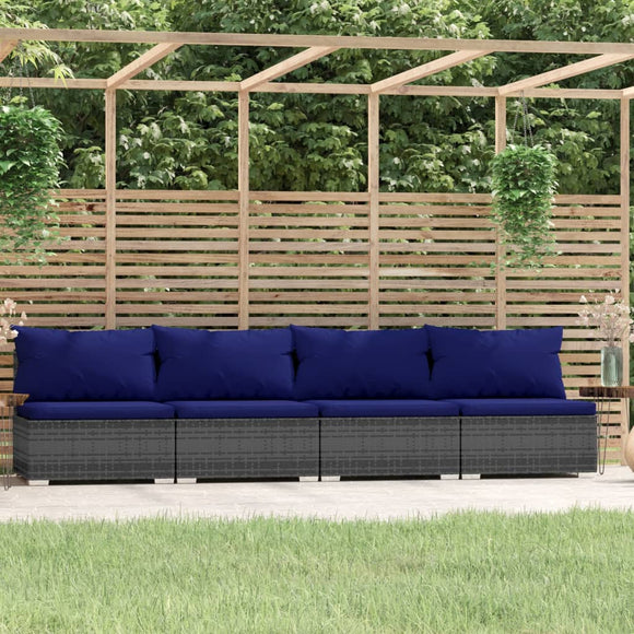 NNEVL 4-Seater Sofa with Cushions Grey Poly Rattan