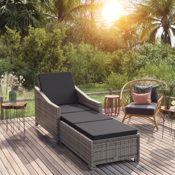 NNEVL Sun Lounger with Dark Grey Cushion Poly Rattan Grey