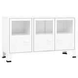 NNEVL Industrial Sideboard White 105x35x62 cm Metal and Glass