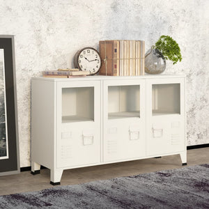 NNEVL Industrial Sideboard White 105x35x62 cm Metal and Glass