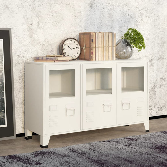 NNEVL Industrial Sideboard White 105x35x62 cm Metal and Glass