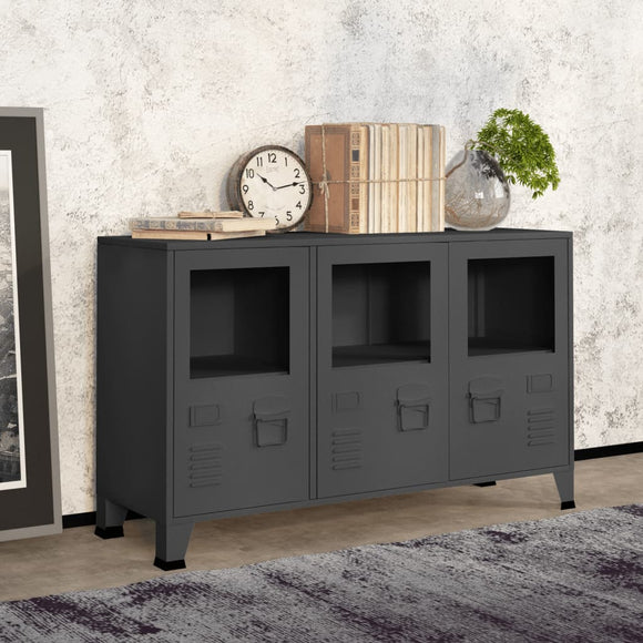 NNEVL Industrial Sideboard Anthracite 105x35x62 cm Metal and Glass