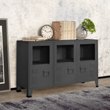 NNEVL Industrial Sideboard Anthracite 105x35x62 cm Metal and Glass
