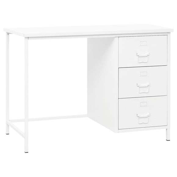 NNEVL Industrial Desk with Drawers White 105x52x75 cm Steel