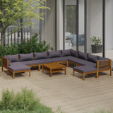 NNEVL 11 Piece Garden Lounge Set with Cushion Solid Acacia Wood