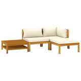 NNEVL 4 Piece Garden Lounge Set with Cream Cushion Solid Acacia Wood