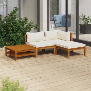 NNEVL 4 Piece Garden Lounge Set with Cream Cushion Solid Acacia Wood