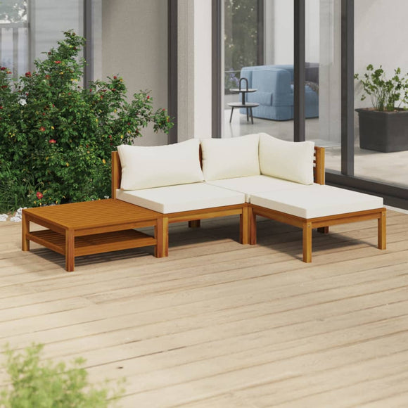 NNEVL 4 Piece Garden Lounge Set with Cream Cushion Solid Acacia Wood