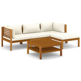NNEVL 5 Piece Garden Lounge Set with Cream Cushion Solid Acacia Wood