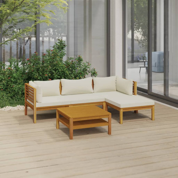 NNEVL 5 Piece Garden Lounge Set with Cream Cushion Solid Acacia Wood