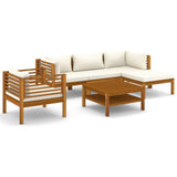 NNEVL 6 Piece Garden Lounge Set with Cream Cushion Solid Acacia Wood