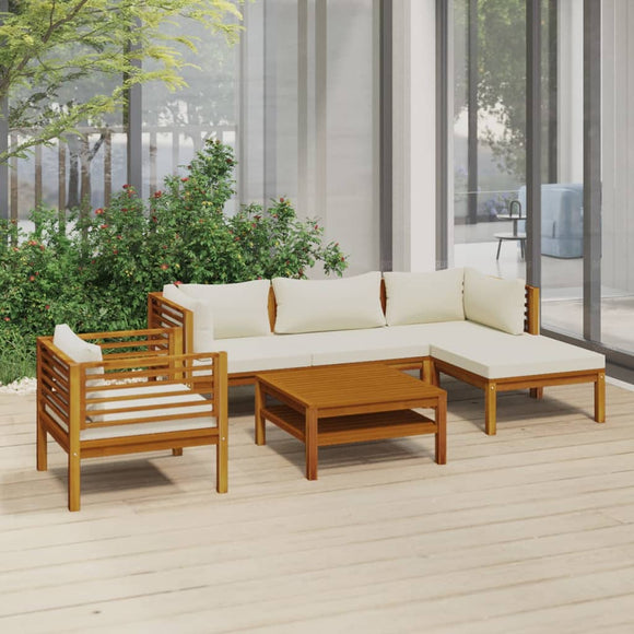 NNEVL 6 Piece Garden Lounge Set with Cream Cushion Solid Acacia Wood