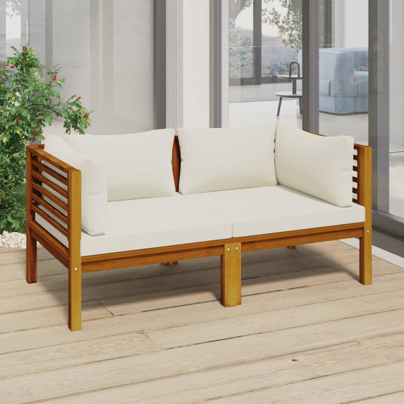 NNEVL 2-Seater Garden Sofa with Cream Cushions Solid Wood Acacia