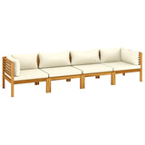 NNEVL 4-Seater Garden Sofa with Cream Cushion Solid Acacia Wood