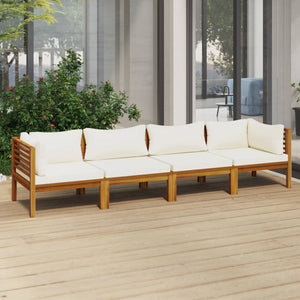 NNEVL 4-Seater Garden Sofa with Cream Cushion Solid Acacia Wood