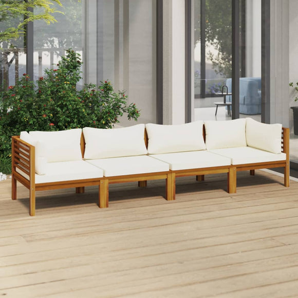 NNEVL 4-Seater Garden Sofa with Cream Cushion Solid Acacia Wood