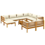 NNEVL 10 Piece Garden Lounge Set with Cream Cushion Solid Acacia Wood